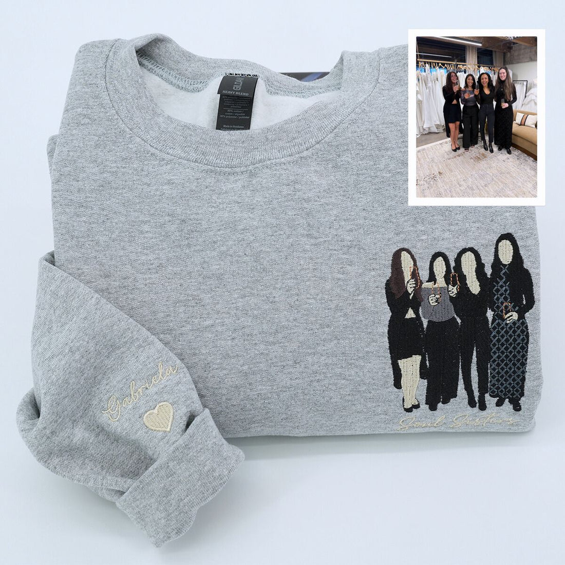 Embroidered Sister Full Color Portrait Hoodie - Photo Gift