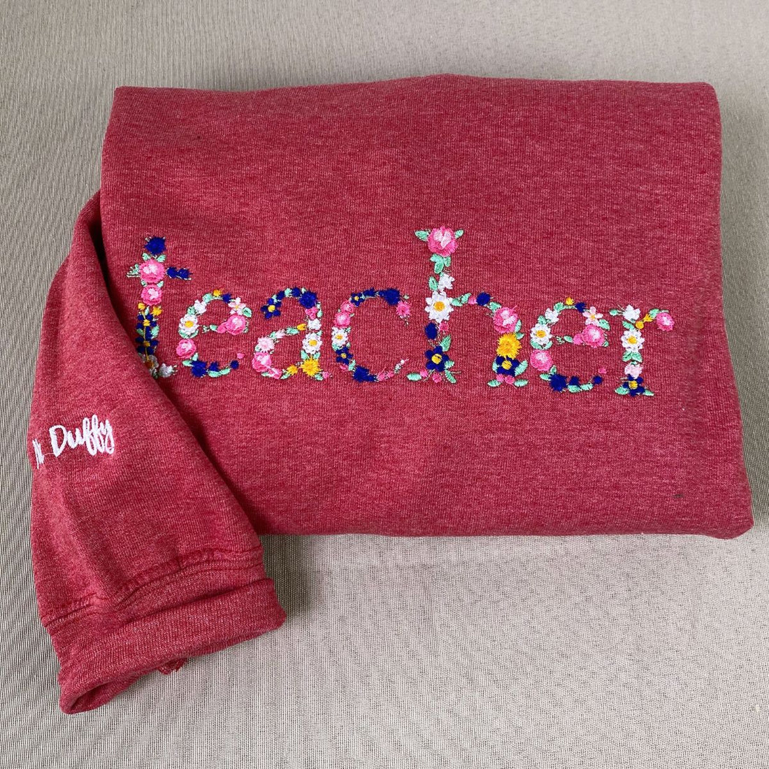 Embroidered Teacher Hoodie with Floral Letter - Teacher Gift
